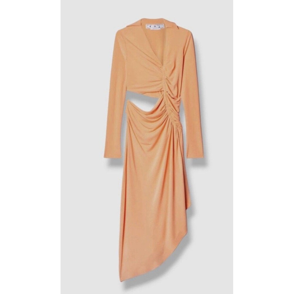 $1550 Off-White Women's Orange Peach Vi-crepe Draped MIDI Dress Size 40 NWT
